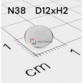 Ø D12 mm х H2 mm - Магнит Шайба