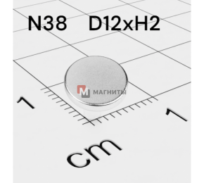 Ø D12 mm х H2 mm - Магніт Шайба