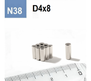 Неодимовый магнит-диск D4×H8 мм N38, никель