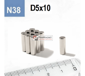 Неодимовый магнит-диск D5×H10 мм N38, никель Неодимовый магнит-диск D5×H10 мм N38, никель