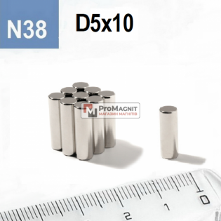 Неодимовый магнит-диск D5×H10 мм N38, никель