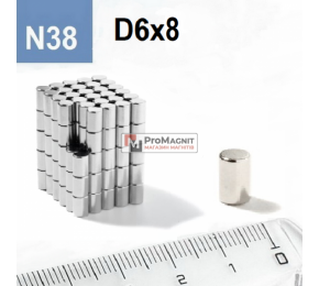 Неодимовый магнит-диск D6×H8 мм N38, никель Неодимовый магнит-диск D6×H8 мм N38, никель