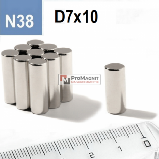 Неодимовый магнит-диск D7×H10 мм N38, никель