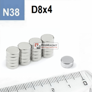 Неодимовый магнит-диск D8×H4 мм N38, никель