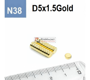 Ø D5mm х H1.5 Gold - Магнит Шайба